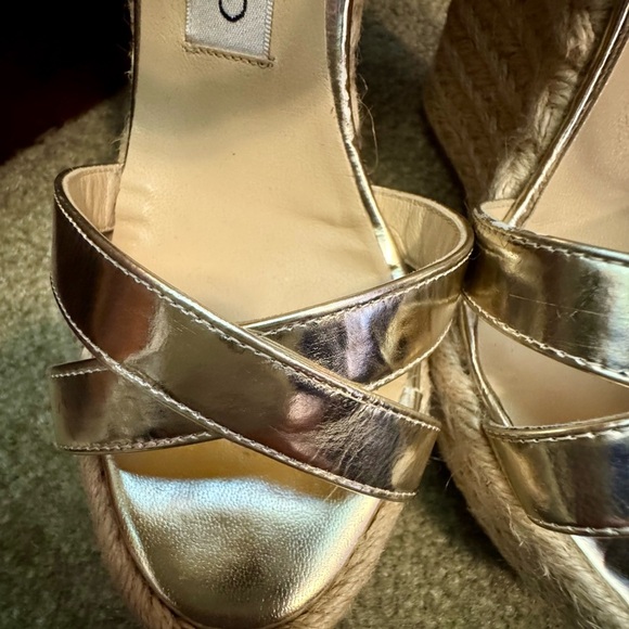 Jimmy Choo Gold/Champage Porto Platform Wedge Espadrille Sandal EU36/6 - Picture 7 of 16